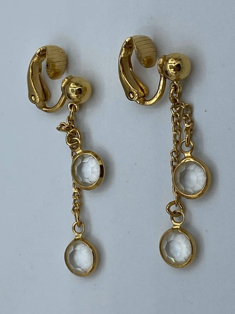 Avon Gold Tone Dangle Earrings with Clear Stones